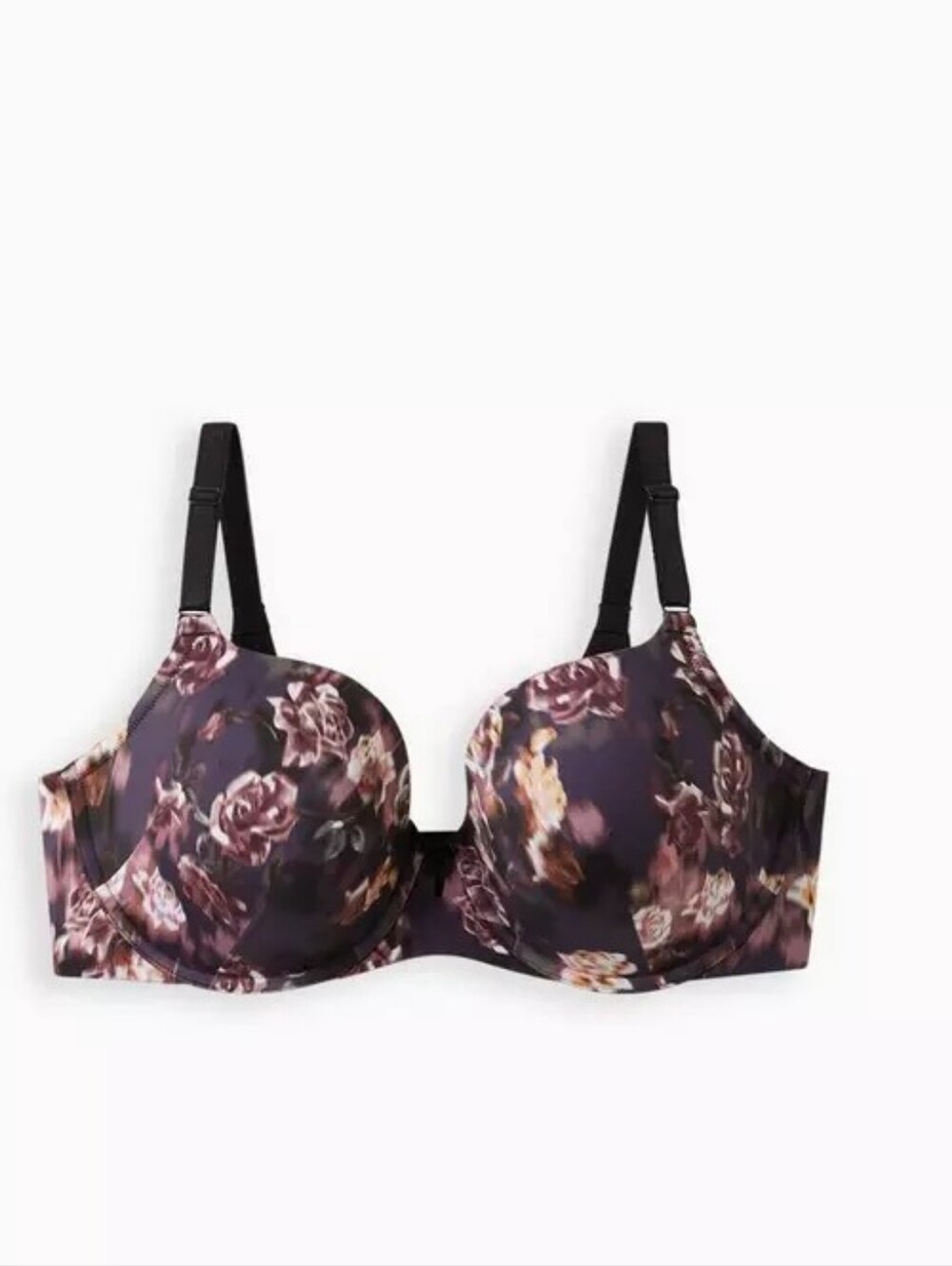 NWT Torrid 42C  Lightly Lined T-Shirt Bra Curve Floral Roses Black Purple